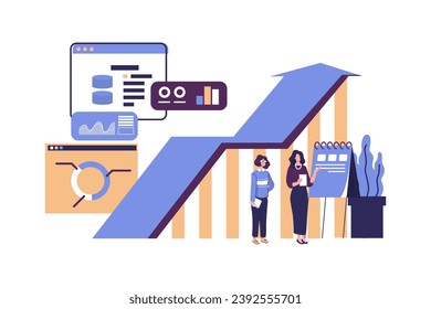 project management, business communication, document management and consulting flat vector