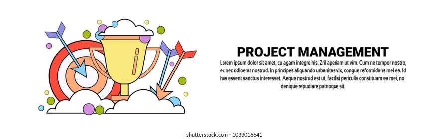 Project Management Business Concept Horizontal Banner With Copy Space Flat Vector Illustration