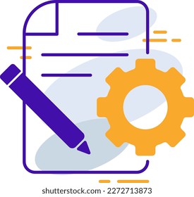 Project management business management icon with orange purple outline style. project, business, management, symbol, design, gear, office. Vector Illustration