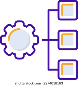 Project management business management icon with orange purple outline style. project, business, management, symbol, design, gear, office. Vector Illustration