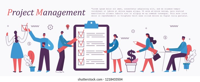 Projektmanagement Business Multitasking Konzept flach Kunst Vektorbanner. Moderne Website Infografik Illustration.