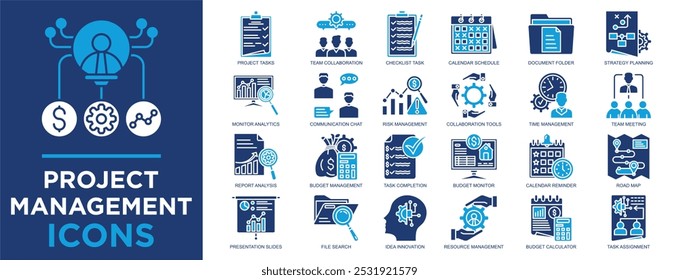 project management, project, business, management, planning, plan icon set. Outline icons collection. Simple vector illustration