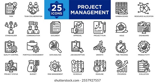 project management, project, management, business, planning, work icon set. Outline icons collection. Simple vector illustration	
