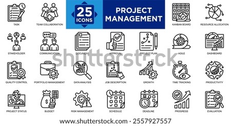 project management, project, management, business, planning, work icon set. Outline icons collection. Simple vector illustration	