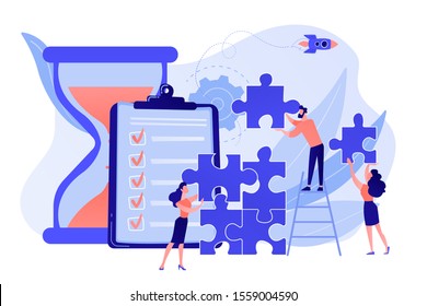 Project management. Business process and planning, workflow organization. Colleagues working together, teamwork. Project delivery concept. Pinkish coral bluevector isolated illustration