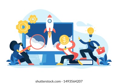 Project management. Business process set up. Enterprise growth. Company development. Start up launch, Start up venture, entrepreneurship concept. Vector isolated concept creative illustration