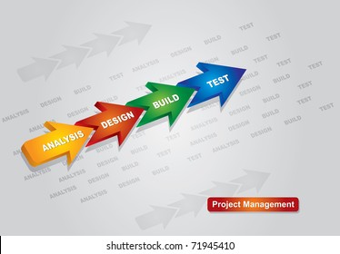 Project management chart with arrows, and abstract background