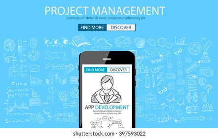 Project Management concept with Doodle design style :people inteview, skill testing, clear selection. Modern style illustration for web banners, brochure and flyers.