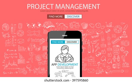 Project Management concept with Doodle design style :people inteview, skill testing, clear selection. Modern style illustration for web banners, brochure and flyers.