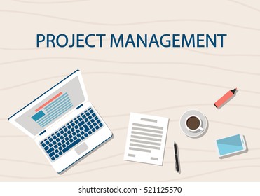 Project Management concept. Flat style, top view. Vector illustration.