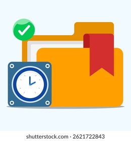 Project management concept. Folder with clock. Data management, folder, project goals, Project management and time symbol.