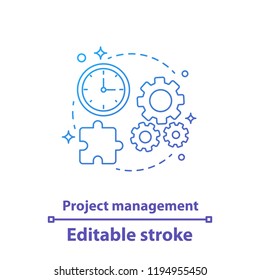Project management concept icon. Efficiency idea thin line illustration. Time management. Problem solving. Task planning. Vector isolated outline drawing. Editable stroke