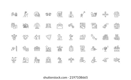 ilustración de concepto de gestión de proyectos, iconos lineales, conjunto de signos de línea, colección de vectores