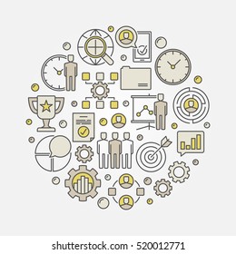 Project management concept illustration. Vector colorful business planning and analysis round symbol