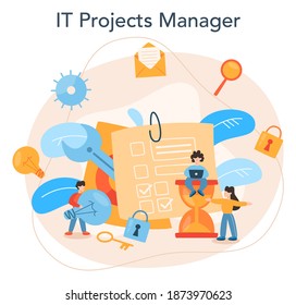 Project management concept. Successful strategy, motivation and leadership. Marketing analysis and development. Vector illustration in cartoon style