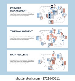 Project management, Data analysis and Time management concepts for website, landing page, ui, web banners and promotional materials. Vector template.