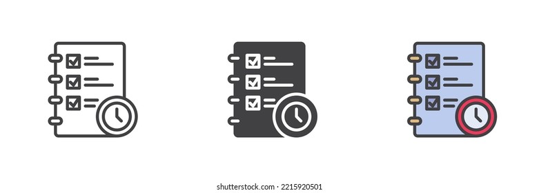 Project management different style icon set. Line, glyph and filled outline colorful version, outline and filled vector sign. Symbol, logo illustration. Vector graphics