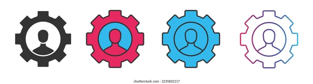 Administración de proyectos conjunto de iconos de estilos diferentes. Signo de contorno y vector relleno.