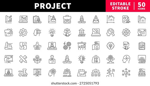 Conjunto de iconos de línea editables de gestión de proyectos. diseño lineal, productividad, tareas