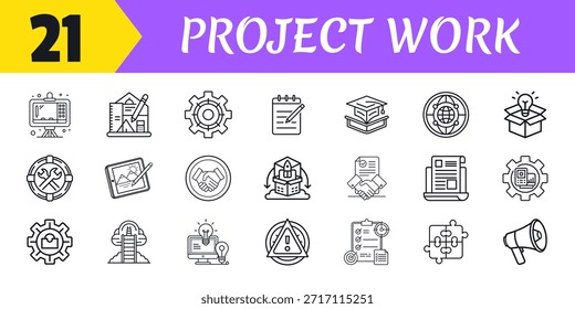 Conjunto de iconos web de contorno de trazo editable de Project Management. Proyecto, gestión, negocio, Plan, estrategia, desarrollo, proceso, lista y gestión. Ilustración vectorial
