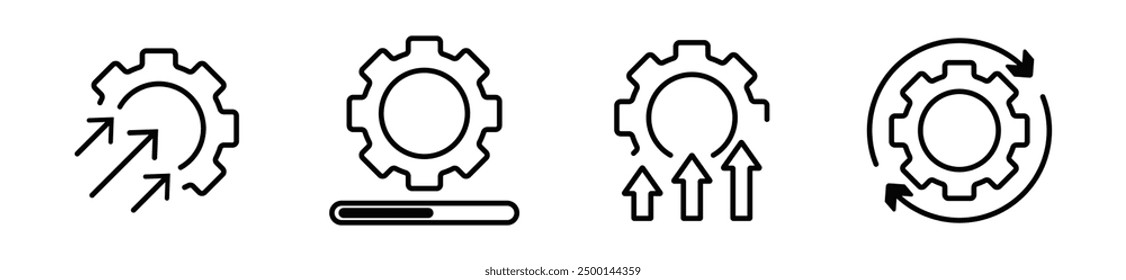 Gestión de proyectos, iconos de líneas de eficacia. Vector stock. EPS 10. 