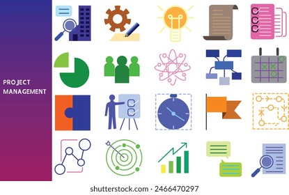 Project management, Project management and efficient allocation of raw materials and labor ,Set of icons for business ,symbol collection.,Vector illustration.