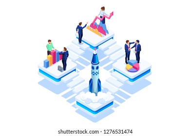 Project management financial report strategy. Consulting team. Collaboration concept with collaborative people. Isometric business analysis planning. Flat isometric characters illustration.