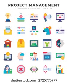 Colección de iconos planos de gestión de proyectos. Paquete de iconos planos. Ilustración vectorial