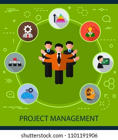 Project management flat icons concept. Vector illustration. Element template for design.