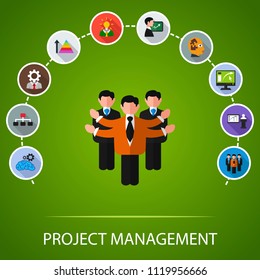 Project management flat icons concept. Vector illustration. Element template for design.