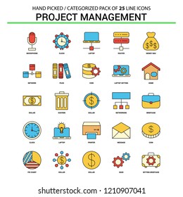Project Management Flat Line Icon Set - Business Concept Icons Design