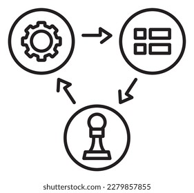 Project management gear, pawn, list, strategic plan vector icon illustration.