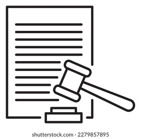 Project management hammer, legal document vector icon illustration.