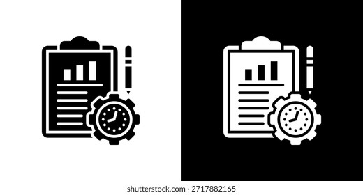 Icono de gestión de proyectos lleno en blanco y negro.
