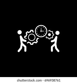 Project Management Icon. Business Concept. A Two man with Gears and Clock. Flat Design. Isolated Illustration. App Symbol or UI element.
