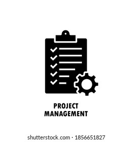 Project management icon. Clipboard with gear isolated icon. Vector illustration.