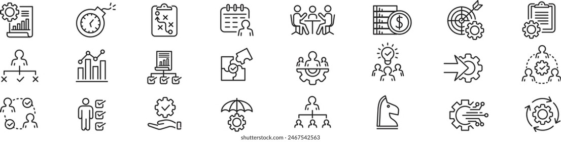 Project management icon collection. Editable stroke icons collection. Vector illustration