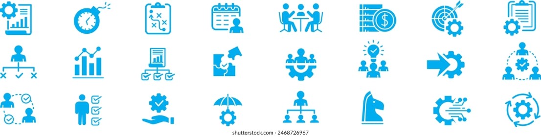 Project management icon collection. Editable stroke icons collection. Vector illustration