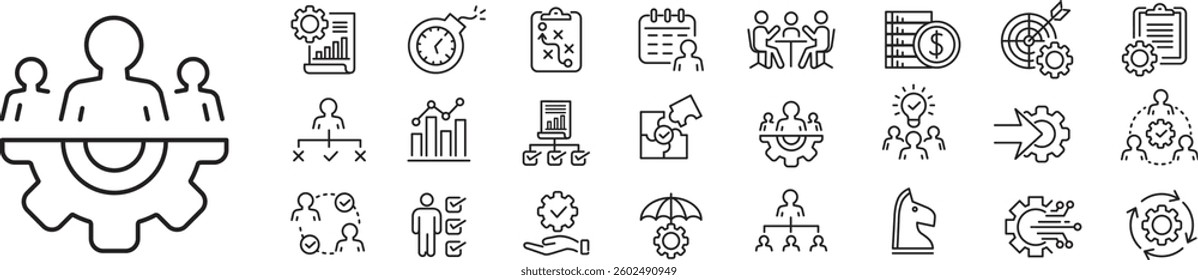 Project management icon collection. Editable stroke icons collection. Vector illustration