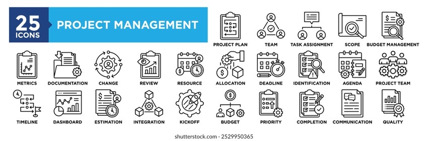 Project Management icon collection set. Containing design business, project, work, planning, manager, management, teamwork