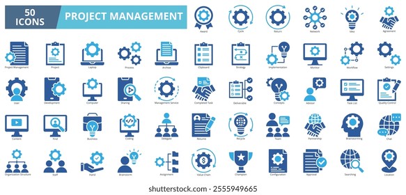 Project management icon collection set. Containing planning,scheduling,leadership,project,management,goals,target,management icon. Simple flat vector