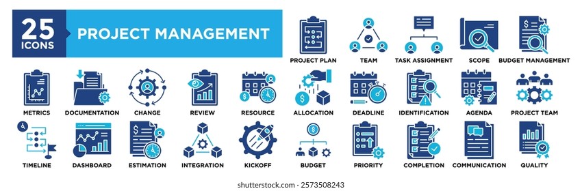 Project Management icon collection set. Containing design business, project, work, planning, manager, management, teamwork	