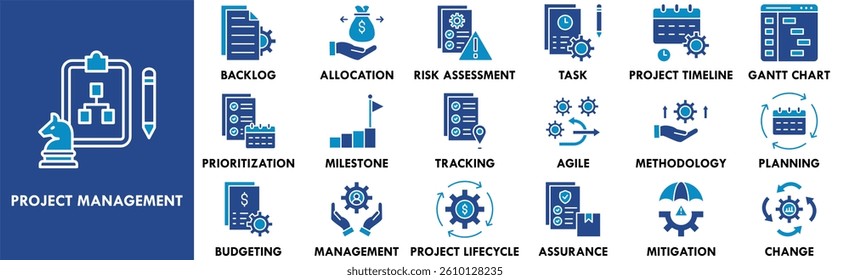 Project Management icon collection set. Containing design business, project, office, professional, technology