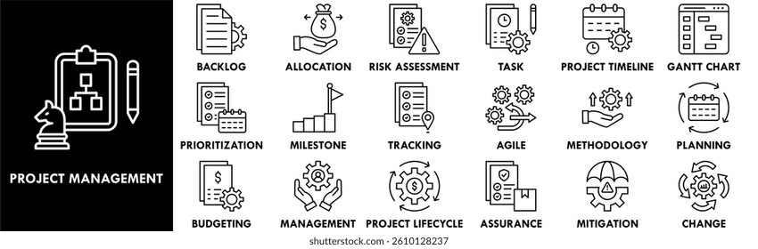Project Management icon collection set. Containing design business, project, office, professional, technology