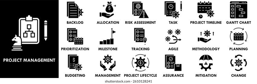 Project Management icon collection set. Containing design business, project, office, professional, technology