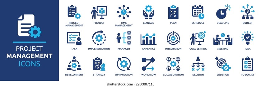 Project management icon collection. Time management and planning concept. Solid icon set. - Shutterstock ID 2230887113