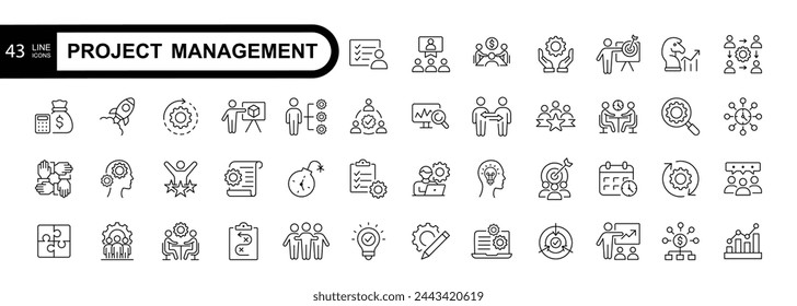 Project management icon collection. Time management and planning concept. Editable stroke.