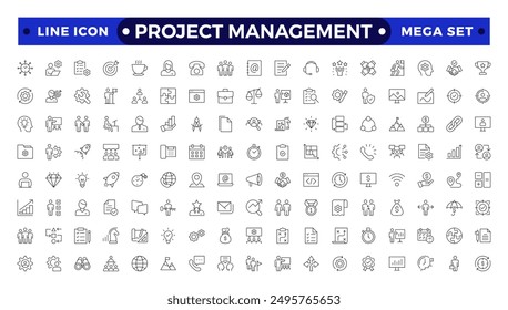 Project management icon collection. Time management and planning concept. Business or organization management icons for web and mobile app. Time management, planning, project, startup, marketing.
