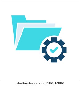 Project Management icon, data management, folder, project goals, task management icon with check sign. Project Management icon and approved, confirm, done, tick, completed symbol. Vector. Icon, accept