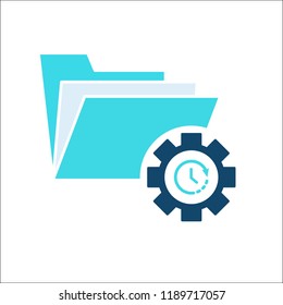Project Management icon, data management, folder, project goals, task management icon with time sign. Project Management icon and countdown, deadline, schedule, planning symbol. Vector